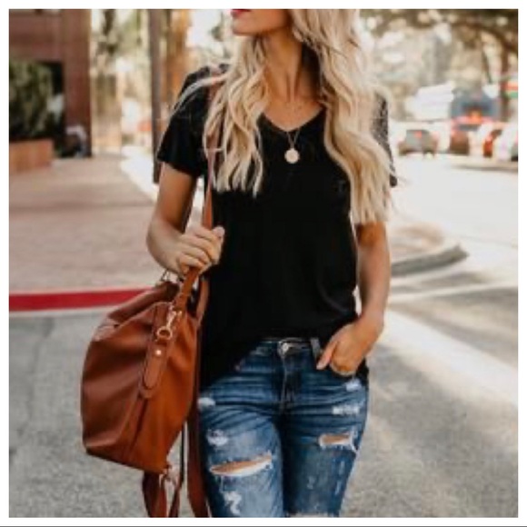 Jessica soft knit tee featuring a v-neckline, short sleeves, a front pocket - Picture 5 of 6